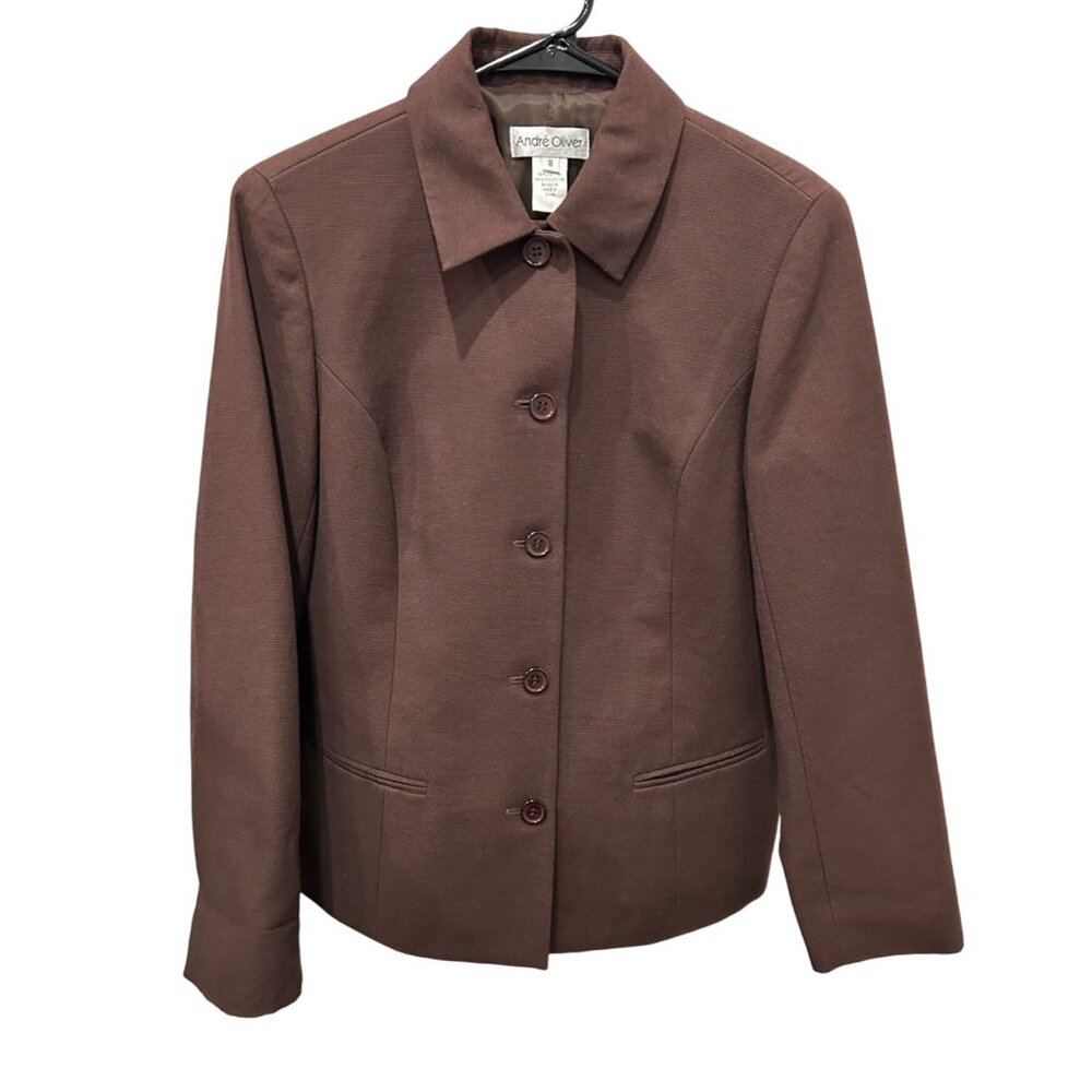 André Oliver Womens Brown Button-Up Jacket Size 8
